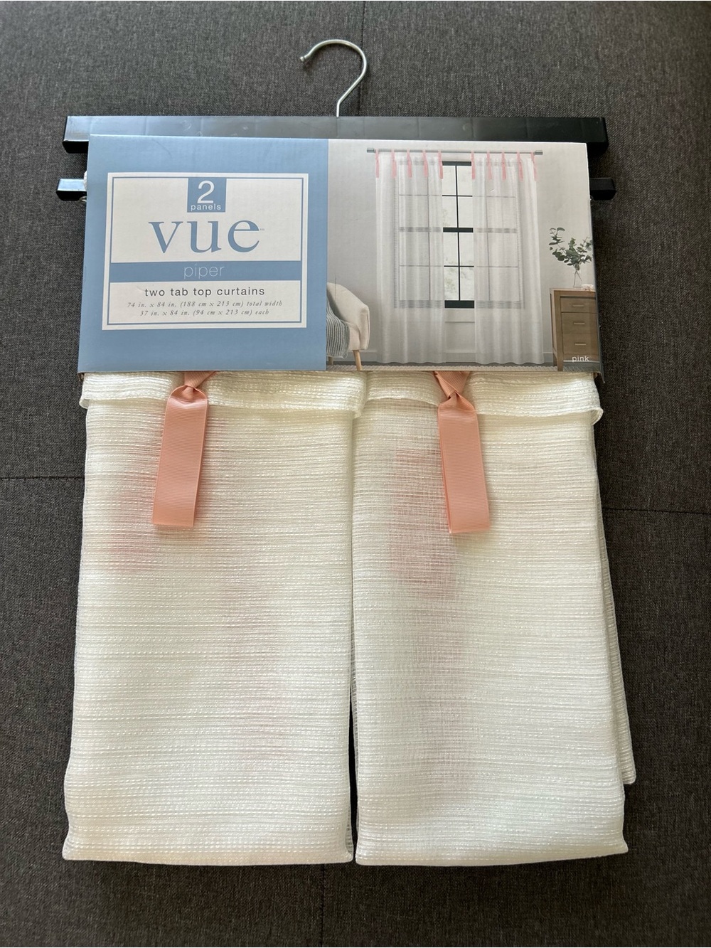 UE White Sheer Tab Top Curtains with Pink Tabs - 2 Pack